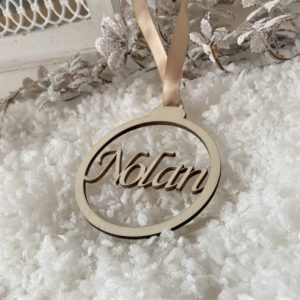 Boule de noël en bois - prénom