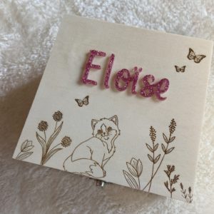 Boîte en bois carré "Chat"