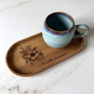 Tasse avec plateau en bois "Fleur"